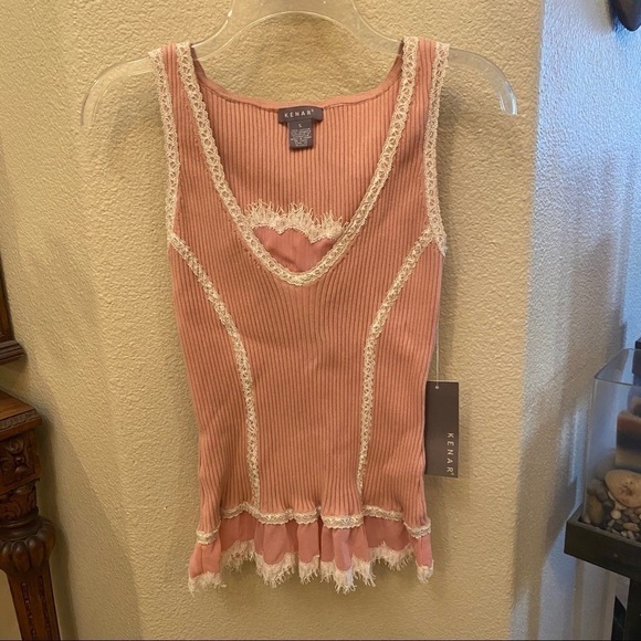 NWT~KENAR Women Light Pink Lace Tank Top Size Small - Picture 1 of 6